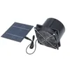 A solar-powered fan and its solar panel are shown against a white background. Voir les images du produit