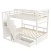 A white bunk bed with stairs and a drawer, shown against a white background. Náhled obrázku produktu