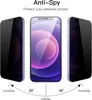 Three views of an iPhone with an anti-spy screen protector, illustrating its privacy features. Produktbild-Vorschau