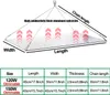 A diagram showing the dimensions and specifications of a grow light, with a table detailing sizes, lengths, widths, thicknesses, and chain lengths for different wattages. Anteprima dell’immagine prodotto