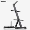 A black weight plate rack with multiple arms for holding weight plates, shown against a white background. Produktbild-Vorschau