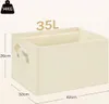 A cream-colored storage box with dimensions and capacity indicated. Produktbild-Vorschau
