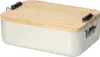 A rectangular aluminum lunchbox with a wooden lid and metal clasps. Anteprima dell’immagine prodotto