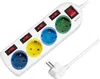 A white power strip with multiple outlets and individual switches, along with its plug, is shown against a white background. Náhled obrázku produktu