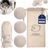 A collage of images showing wool dryer balls, a washing machine with clothes, and packaging for the dryer balls. Produktbild-Vorschau