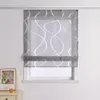 A window with a gray Roman blind featuring a white wavy pattern, set against a light gray wall. Produktbild-Vorschau