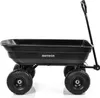 A black garden wagon with four wheels and a handle, shown from the side against a white background. Náhled obrázku produktu