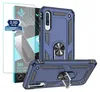 A blue phone case with a ring stand and a screen protector are displayed. Produktbild-Vorschau