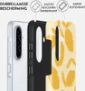 A cutaway view of a phone case showing its layered construction, with diagrams and text explaining its features. Produktbild-Vorschau