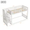 A diagram of a white bunk bed with dimensions indicated by lines and numbers. Produktbild-Vorschau