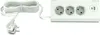 A white power strip with three European-style outlets and two USB ports, connected to a white power cord with a European plug. Produktbild-Vorschau