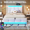 A modern white bed frame with integrated RGB LED lighting, showcasing its features. Náhľad obrázku produktu