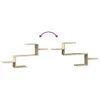 Two identical zig-zag shaped wall shelves are shown against a white background, with a purple curved arrow indicating they can be placed apart. Náhled obrázku produktu