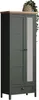 A tall, narrow wardrobe with a wooden top and one mirrored door, set against a white background. A potted plant with trailing vines sits on top of the wardrobe. Podgląd zdjęcia produktu