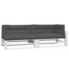 A pallet sofa with dark gray cushions against a white background. Produktbild-Vorschau