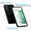 A black phone case with a ring holder is shown next to a smartphone with a green wallpaper. Produktbild-Vorschau