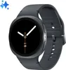 A smartwatch with a dark gray band and a black screen displaying the time and date. Produktbild-Vorschau