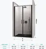 A diagram showing the dimensions of a shower door with a table of measurements. Produktbild-Vorschau