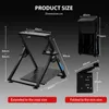 A diagram showing the dimensions of a racing wheel stand in both extended and folded states. Produktbild-Vorschau