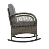 A side view of a gray wicker rocking chair with cushions. Produktbild-Vorschau