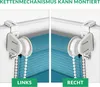 A split image showing the left and right mounting options for a roller blind mechanism. Produktbild-Vorschau