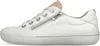 A side view of a white leather sneaker with a tan accent at the heel and a silver zipper. Produktbild-Vorschau