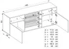 Technical drawing of a sideboard with dimensions and labels. Produktbild-Vorschau