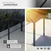 A split image showing a garden table in the rain on the left and in sunlight on the right, with text overlays highlighting its features. Náhled obrázku produktu