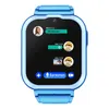 A close-up of a blue smartwatch displaying a chat interface with messages and icons. Produktbild-Vorschau