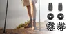 A person is hiking on a mountain trail with trekking poles, and accessories for the poles are displayed on the right side of the image. Podgląd zdjęcia produktu