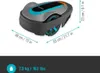 A diagram showing the dimensions of a robotic lawnmower, with a weight specification below. Produktbild-Vorschau