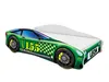 A green race car bed with a white mattress and a license plate that says 'LEON'. Anteprima dell’immagine prodotto