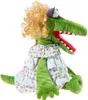 A stuffed toy alligator puppet wearing a dress and a wig, sitting on a white background. Anteprima dell’immagine prodotto