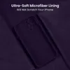 A dark purple iPhone case is shown on a dark purple fabric background. Produktbild-Vorschau
