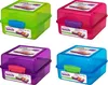 A collage of four Sistema lunch cubes in different colors (green, pink, purple, and blue) against a white background. Podgląd zdjęcia produktu