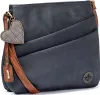 A dark blue handbag with brown strap and a heart-shaped charm. Produktbild-Vorschau