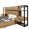 A close-up view of a modern bed frame with integrated storage and charging ports. Produktbild-Vorschau