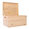 An open wooden storage box with a lid, shown against a white background. Produktbild-Vorschau
