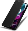A black flip case for a smartphone is shown open, revealing the phone screen. Náhľad obrázku produktu