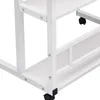 A close-up view of the lower section of a white rolling cart, showing its frame, shelves, and wheels. Náhled obrázku produktu