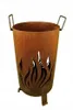 A Corten steel fire pit with flame cutouts and handles, shown on a white background. Produktbild-Vorschau