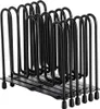 A black metal pot lid organizer with multiple slots. Náhled obrázku produktu