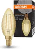 A product shot of an Osram Vintage 1906 LED candle bulb next to its packaging. Náhled obrázku produktu