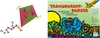 A collage showing a colorful kite with a smiling face and a package of transparent paper with animal illustrations. Anteprima dell’immagine prodotto