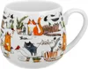 A white ceramic mug with a whimsical illustration of many cats in various poses, some with party hats, and small details like plants and mice. Anteprima dell’immagine prodotto