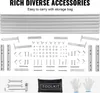 A collection of aluminum accessories for a chainsaw mill, including rails, brackets, screws, nuts, and a toolkit bag, laid out on a white background. Náhled obrázku produktu