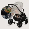 A stroller is shown with a close-up inset of its storage basket filled with groceries. Voir les images du produit