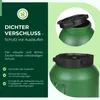 A marketing image showing a green barrel with a black lid, highlighting its sealing features. Produktbild-Vorschau