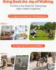Collage of images showing dogs before and after using a dog wheelchair, with text promoting the product. Produktbild-Vorschau