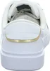 The back view of a white Tommy Hilfiger sneaker with a gold accent. Náhled obrázku produktu